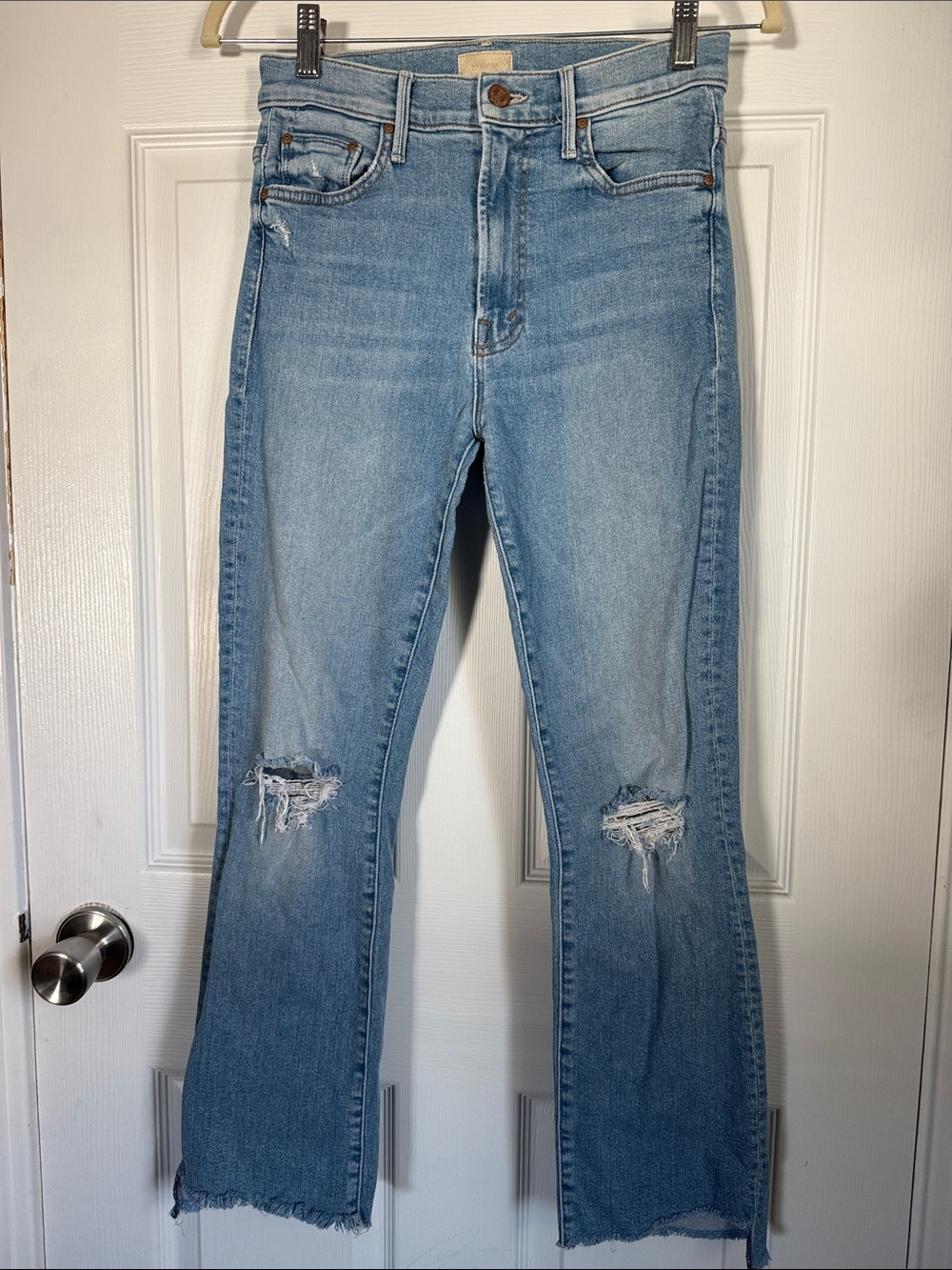 MOTHER Light Blue Distressed Wide-Leg Jeans